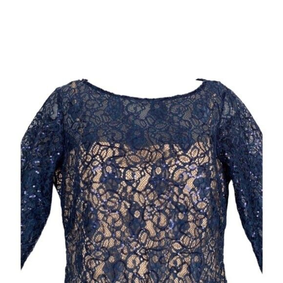 NWT Marina Blue Lace Sequin 3/4 Sleeve Shift Dress Size 8 - Picture 3 of 13